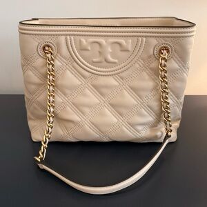 Tory Burch Cream Quilted Shoulder Bag
